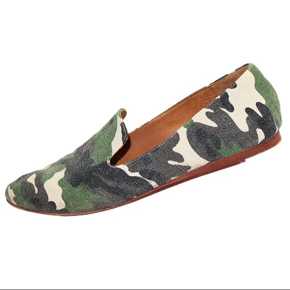 Veronica Beard Griffin Desert Green Tan Camo Canvas Loafer, Size 37 - Picture 5 of 7